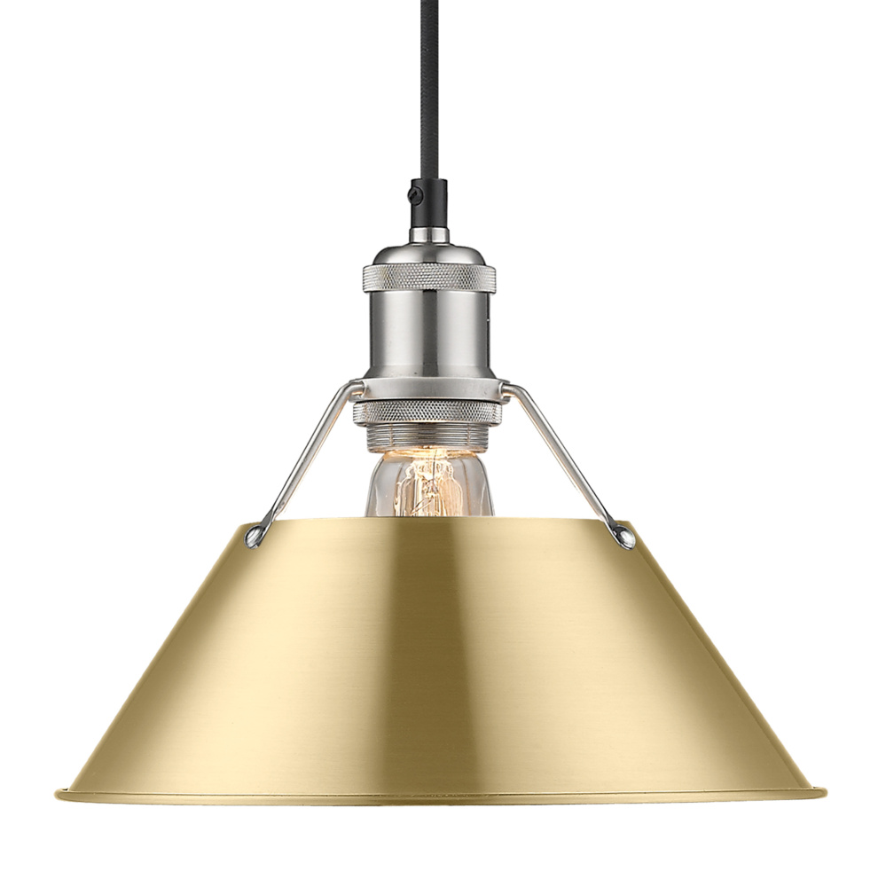 Yep by Golden Lighting Orwell 1-light 10in Pendant in Pewter and Brushed Champagne Brass shade